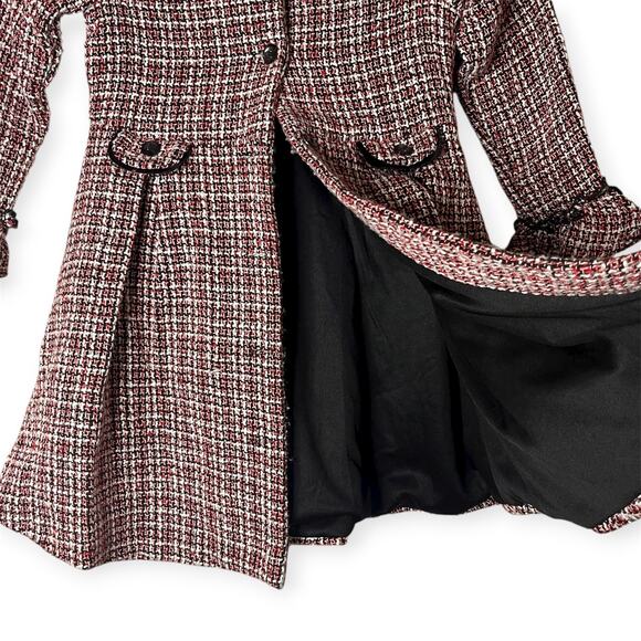 Nannette Kids Red Black Tweed Button Christmas Dress Coat w/ Velvet Collar Sz 5 - Picture 6 of 11